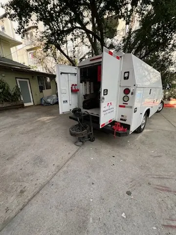 Magnet Plumbing service vehicle on-site for Sewer Line Repair in El Granada